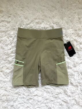 New Balance Olive Green Women's Bike Shorts with Lime Accent